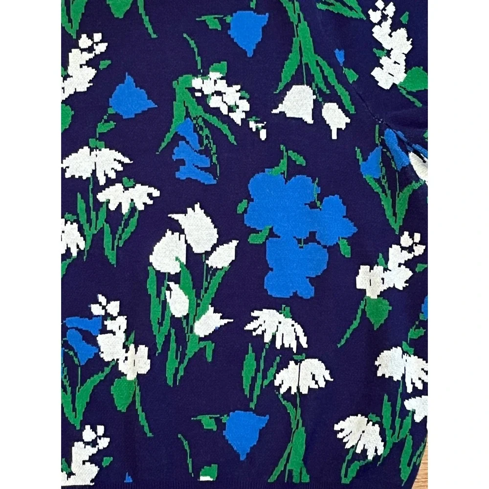 Kate Spade x Target Sweater Women's XXL Navy Blue Mixed Floral Short Sleeve Knit